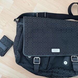Coach Black Signature Messenger Bag AND matching wallet
